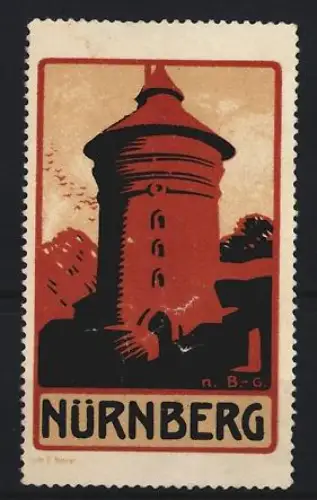 Reklamemarke Nürnberg, Turm während der Dämmerung