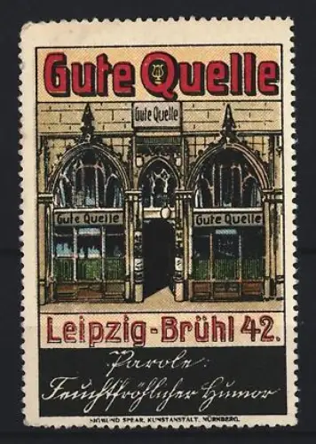 Reklamemarke Leipzig, Gasthaus Gute Quelle, Gebäudeansicht