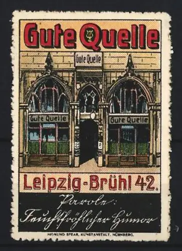 Reklamemarke Leipzig, Gasthaus Gute Quelle, Gebäudeansicht