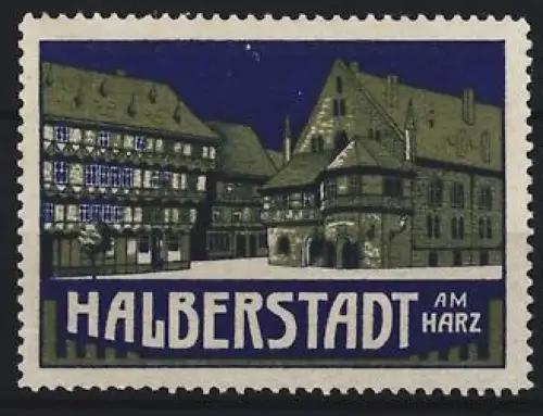 Reklamemarke Halberstadt am Harz, historische Gebäudeansicht