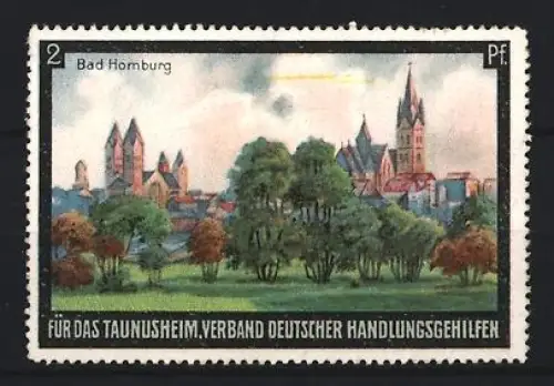 Reklamemarke Bad Homburg, Verband Deutscher Handlungsgehilfen, Ortsansicht mit Kirche