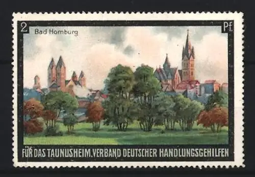 Reklamemarke Bad Homburg, Verband Deutscher Handlungsgehilfen, Ortsansicht mit Kirche