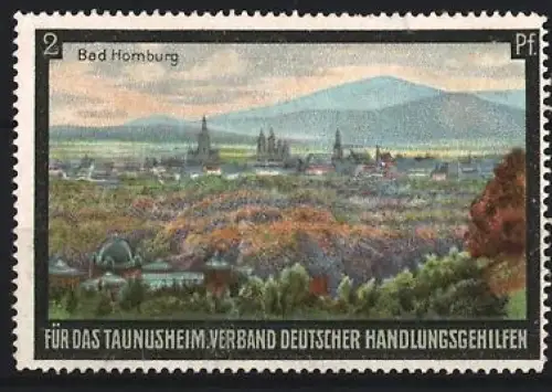 Reklamemarke Taunusheim, Verband Deutscher Handlungsgeholfen, Ortsansicht von Bad Homburg