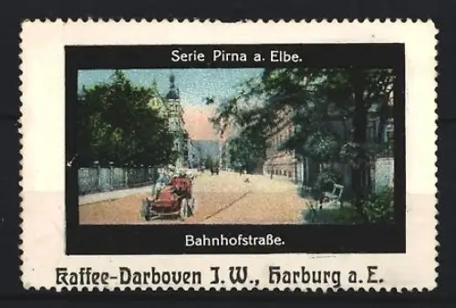 Reklamemarke Harburg a. E., J.W., Kaffee-Darboven, Partie in der Bahnhofstrasse