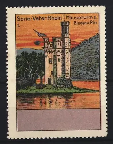 Reklamemarke Bingen a. Rh., Mäuseturm mit umgebendem Wasser