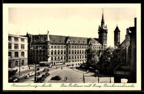 AK Braunschweig, Rathaus, Burg Dankwarderode, Strassenbahn