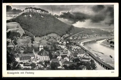 AK Königstein, Festung, Stadtansicht, Elbe