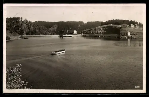 AK Saaletalsperre /Saalthal, Obere Saaletalsperre, Stausee, Mauer, Boot