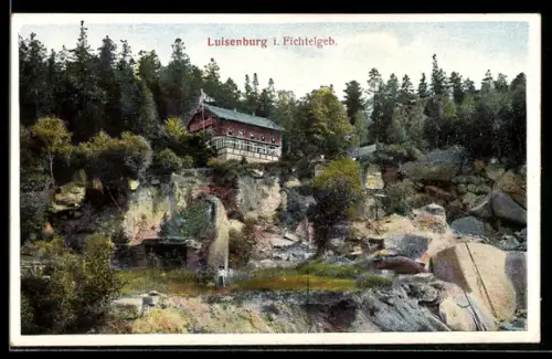 AK Luisenburg i. Fichtelgeb., Felsenlandschaft und Ausflugslokal