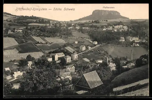 AK Pfaffendorf-Königstein, Ortsansicht mit Pfaffenstein