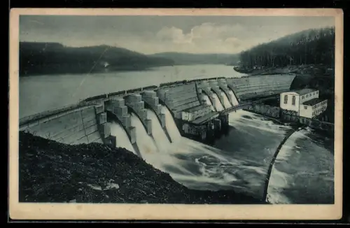 AK Waldheim /Sa., Talsperre Kriebstein, Staumauer, Kraftwerk