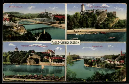 AK Halle-Giebichenstein, Saalepartie mit Gasthaus Bergschenke, Burg Giebichenstein
