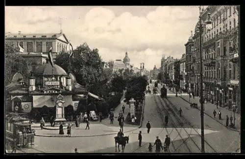AK Hannover, Georgstrasse, Café Kröpcke, Strassenbahn