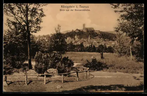 AK Königstein i. Taunus, Blick von der Bismarckkirche auf Burg und Ort