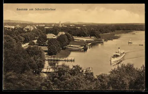AK Saarow am Scharmützelsee, Ort mit Bootsstegen, Dampfer, Segelboote