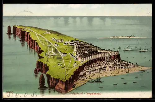 AK Helgoland, Gesamtansicht der Insel aus der Vogelschau