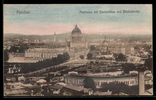 AK Potsdam, Ortspanorama mit Stadtschloss und Nikolaikirche