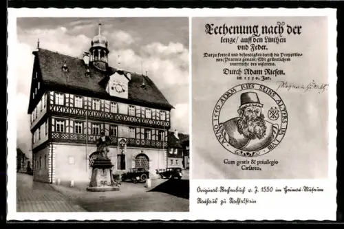 AK Staffelstein, Rathaus, Titelblatt Rechenbuch Adam Riese