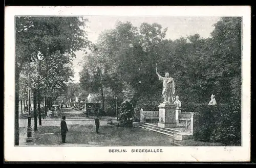 AK Berlin-Tiergarten, Siegesallee, Statuen und Spazierweg
