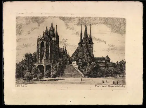 Künstler-AK Erfurt, Dom und Severikirche