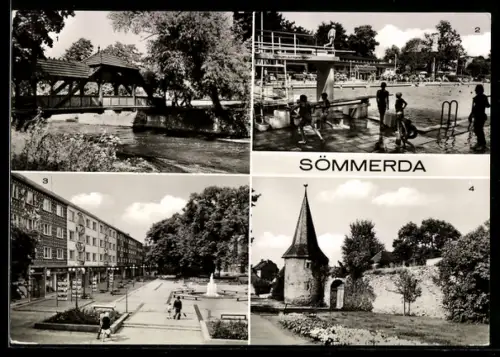 AK Sömmerda, Stadtparkbrücke, Schwimmbad, Alte Stadtmauer