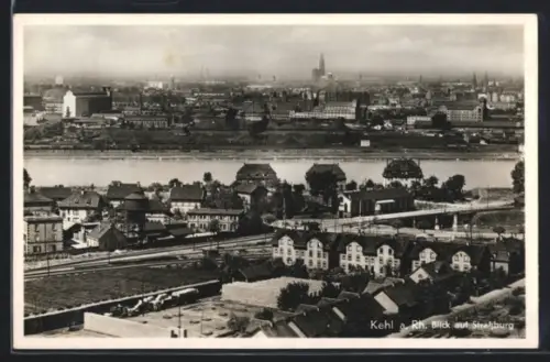 AK Kehl, Ortsansicht mit Blick auf Strassburg