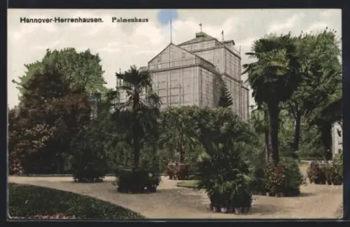 AK Hannover-Herrenhausen, Palmenhaus mit Park