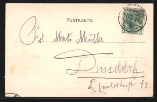 AK Rüdesheim /Rhein, Strassenpartie mit Gasthaus, Im Hintergrund Nationaldenkmal