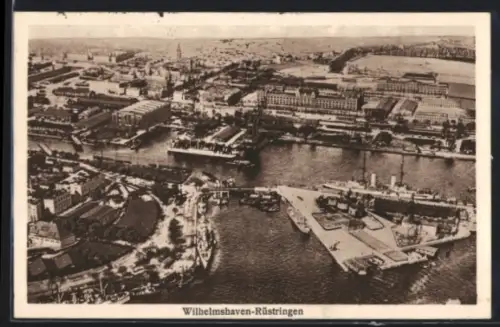 AK Wilhelmshaven-Rüstringen, Ortsansicht mit Hafen & Schiffen