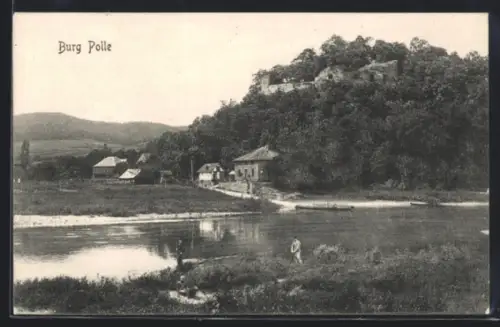 AK Polle, Ortspartie mit Burgruine