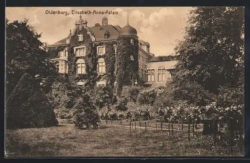AK Oldenburg / Gr., Elisabeth-Anna-Palais mit Garten