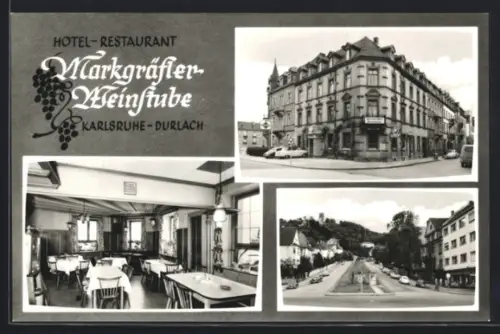 AK Karlsruhe-Durlach, Hotel-Restaurant Marktgräfler Weinstube, versch. Ansichten