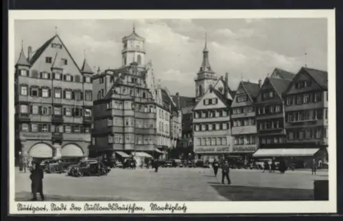 AK Stuttgart, Marktplatz mit Geschäften