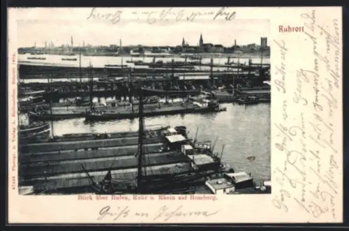 AK Homberg, Blick über Hafen, Ruhr und Rhein