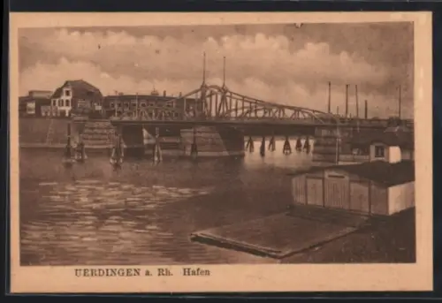 AK Uerdingen a. Rh., Hafen mit Brücke