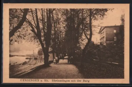 AK Uerdingen a. Rh., Rheinanlagen mit der Burg