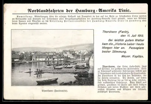 AK Thorshavn /Farör, Hafenansicht, Nordlandfahrten der Hamburg-Amerika Linie