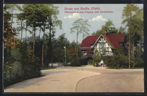 AK Beelitz, Eingang zum Sanatorium mit Pförtnerhaus