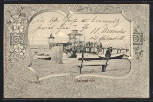 AK Zinnowitz, Ostseestrand mit Landungsbrücke
