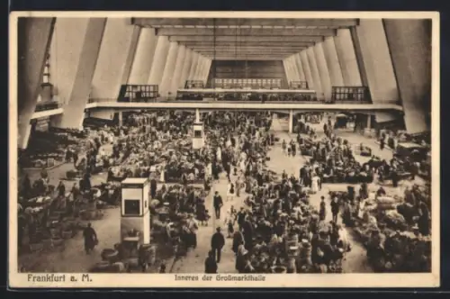AK Frankfurt-Ostend, Inneres der Grossmarkthalle, Sonnenstrasse