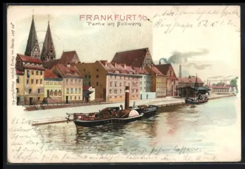 Lithographie Frankfurt /Oder, Partie am Bollwerk
