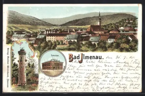 Lithographie Bad Ilmenau, Technikum, Turm auf dem Kickelhahn