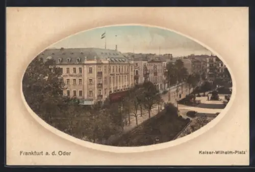 AK Frankfurt a. d. Oder, Kaiser-Wilhelm-Platz mit Denkmal