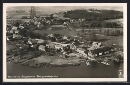 AK Gussow, Ortspartie am Dolgensee, Luftaufnahme