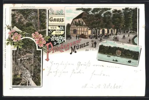 Lithographie Buckow / Märk. Schweiz, Gasthaus Pritzhagener Mühle, Teufelsbrücke