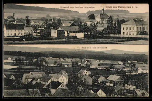 AK Rammenau i. Sa., Mitteldorf vom Sandberg aus gesehen, Blick nach dem Niderdorf