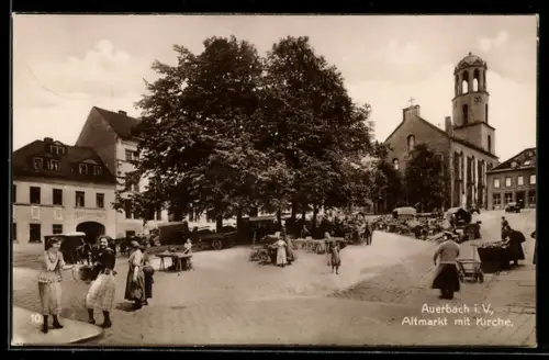 AK Auerbach, Altmarkt mit Kirche