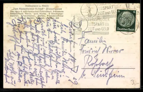 AK Rüdesheim a. Rhein, Gasthaus Zum Rüdesheimer Schloss, Drosselgasse, Innenansicht