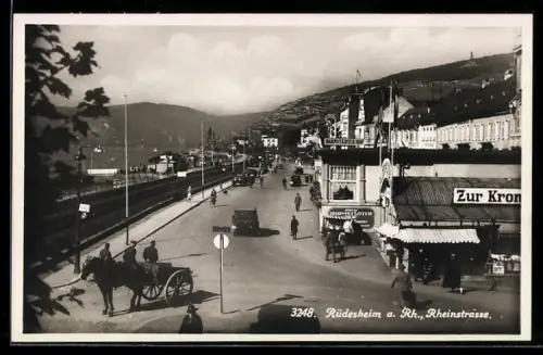 AK Rüdesheim a. Rh., Rheinstrasse mit Restaurant Zur Krone