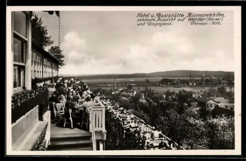 AK Werder, Totalansicht von der Terrasse des Hotels und Gaststätte Bismarckhöhe